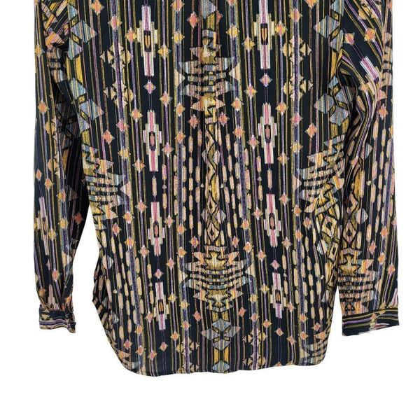 H&M Aztec Blouse 4 Multicolor High-low Long Sleeve Split Collar Button Front - Picture 8 of 11